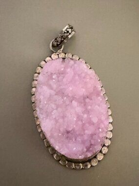 Pink Druzy Pendant Necklace Charm